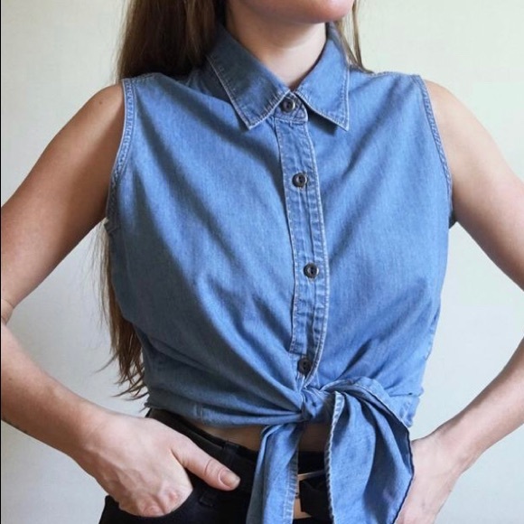 Wool Rich Vintage Denim Sleeveless Top - Picture 1 of 8